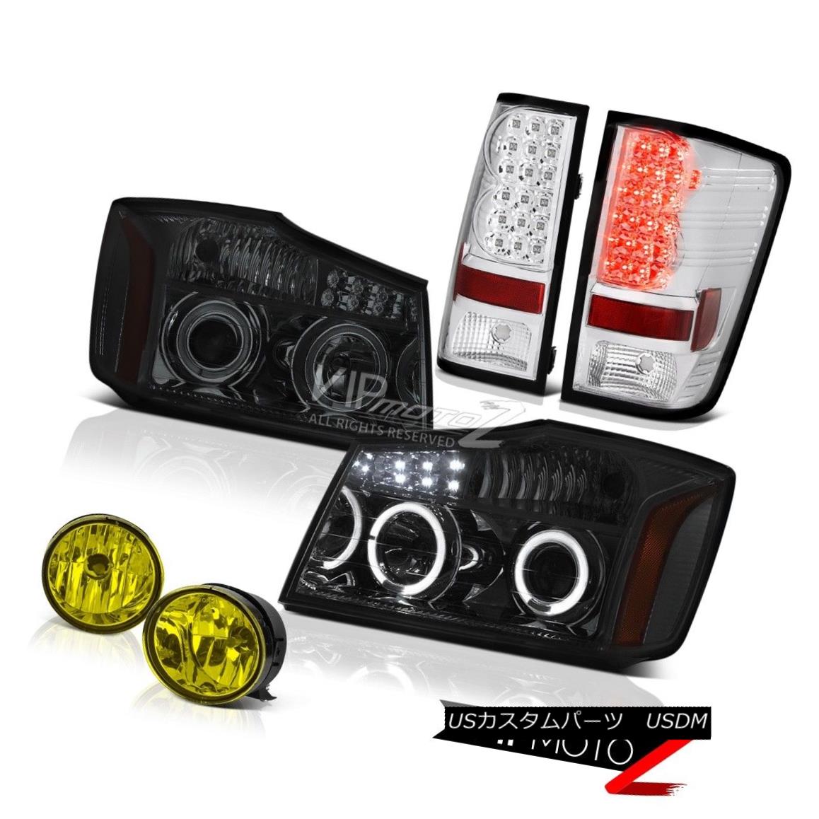ヘッドライト Pair For 2004-2015 Titan SL Dual Halo LED HeadLamp Chrome Tail Light Yellow Fog 2004年から2015年のペアタイタンSLデュアルハローLEDヘッドランプクロムテールライトイエローフォグ 【並行輸入品】