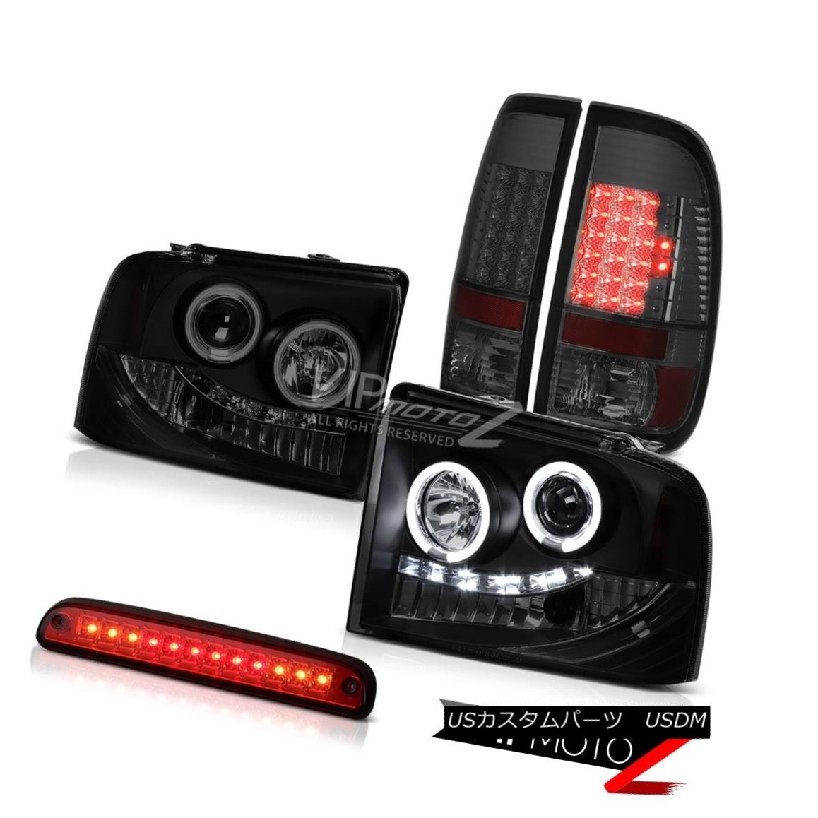 ヘッドライト 05-07 F250 Lariat Black Smoke Angel Eye Headlights Tail Lights LED Roof Stop Red 05-07 F250ラリアットブラックスモークエンジェルアイヘッドライトテールライトLED屋根ストップレッド 【並行輸入品】