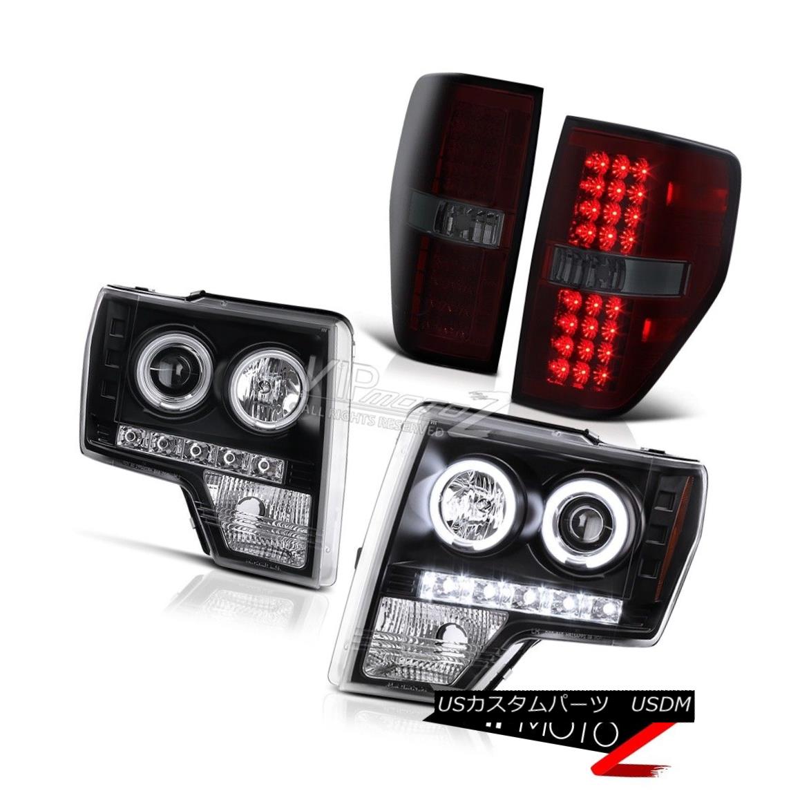 ヘッドライト Ford F150 V8 09-14 Black Angel Eye Headlight+{COOLEST}SMOKEY LED Tail Light Lamp フォードF150 V8 09-14ブラックエンジェルアイヘッドライト+ {COO LEST} SMOKEY LEDテールライトランプ 【並行輸入品】