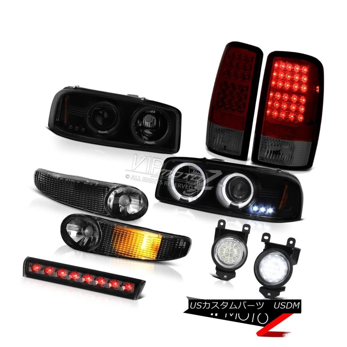 ヘッドライト Black Smoke 01-06 GMC Yukon Halo Headlight Wine Red LED Tail Light Fog 3rd Brake ブラックスモーク01-06 GMCユーコンヘイローヘッドライトワインレッドLEDテールライトフォグ3rdブレーキ 【並行輸入品】