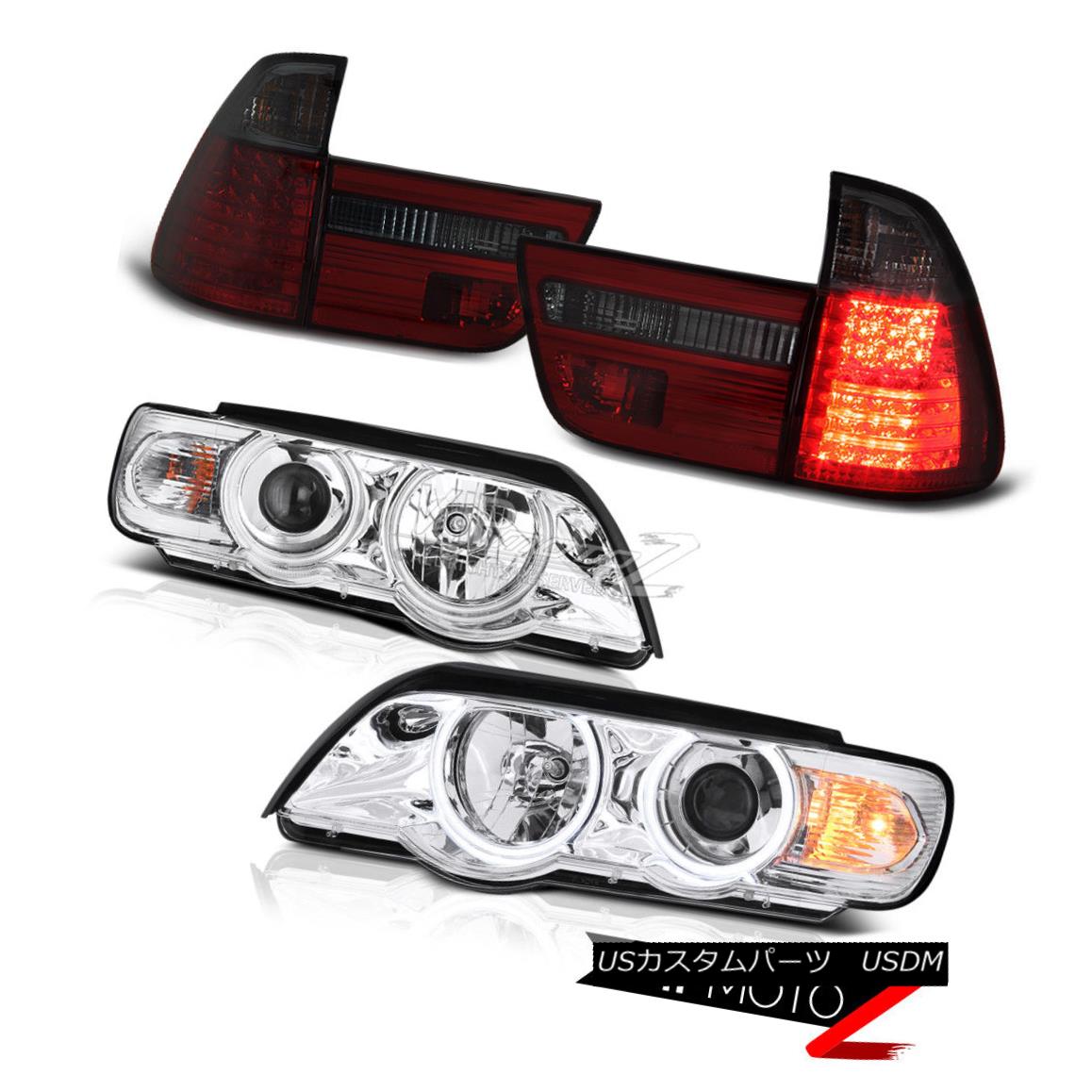 ヘッドライト BMW E53 X5 01-03 Chrome Halo Projector LED Headlight+Smoke/Red Tail Light Lamp BMW E53 X5 01-03クロームハロープロジェクターLEDヘッドライト+スモーク e /レッドテールライトランプ 【並行輸入品】