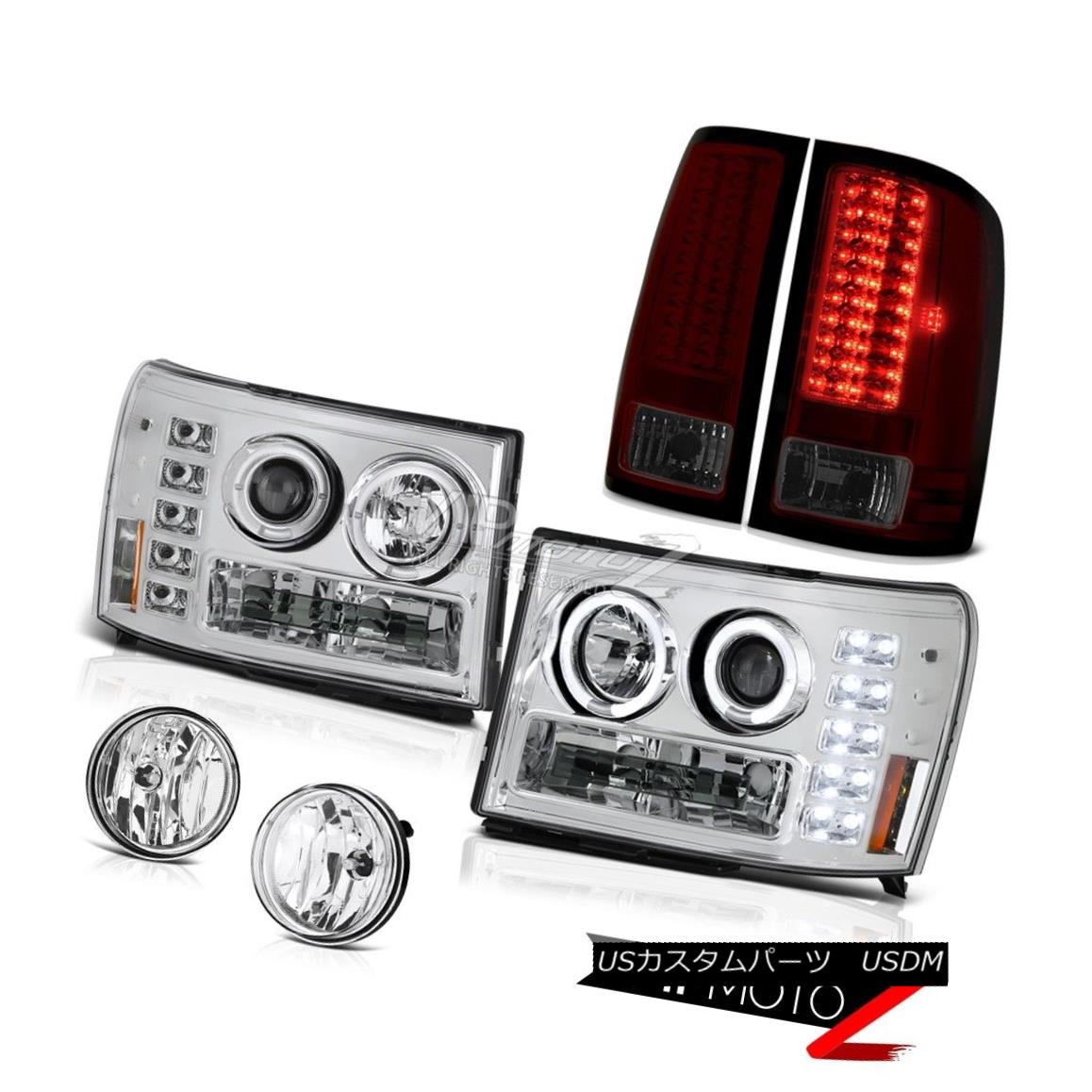 ヘッドライト 2007-2013 GMC Sierra Vortec Crystal Halo LED Headlights Wine Red Tail Light Fog 2007-2013 GMC Sierra VortecクリスタルハローLEDヘッドライトワインレッドテールライトフォグ 【並行輸入品】