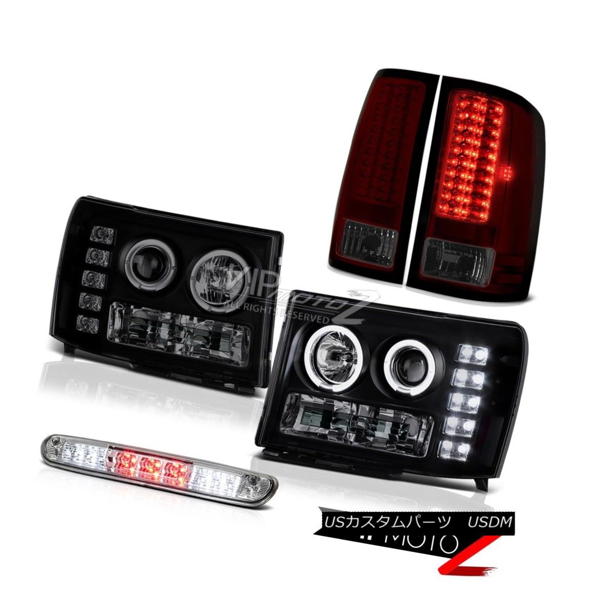 ヘッドライト GMC Sierra Duramax Halo Rim Headlight Smoke Cherry Red Tail Lamp Third Brake LED GMC Sierra Duramax Haloリムヘッドライトスモークチェリーレッドテールランプ第3ブレーキLED 【並行輸入品】