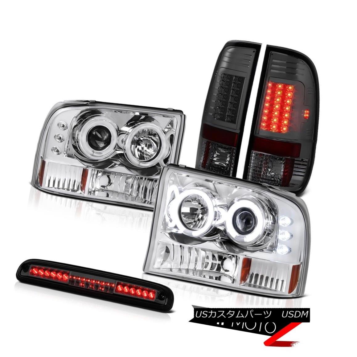 ヘッドライト 1999-2004 F350 6.8L Clear CCFL Halo Headlights Smoke LED Brake Roof Stop Tinted 1999-2004 F350 6.8LクリアCCFL HaloヘッドライトスモークLEDブレーキストップトーンストーン 【並行輸入品】