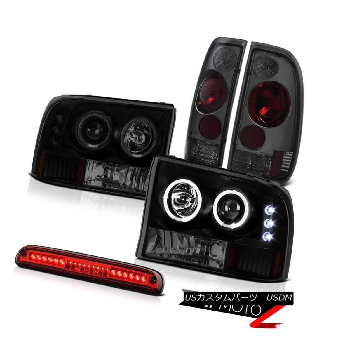 ヘッドライト 99-04 F250 Turbo Diesel Headlights Halo LED Smoke Red Tail Lights Roof Brake 99-04 F250ターボディーゼルヘッドライトHalo LEDスモークテールライトルーフブレーキ 【並行輸入品】
