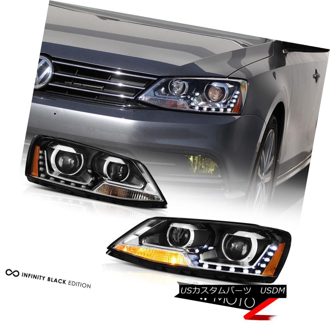 ヘッドライト {DUAL PROJECTOR} 2011-2014 Volkswagen Jetta LED DRL Black Headlights Lamps Pair {デュアルプロジェクター} 2011-2014フォルクスワーゲンジェッタLED DRLブラックヘッドライトランプペア 【並行輸入品】