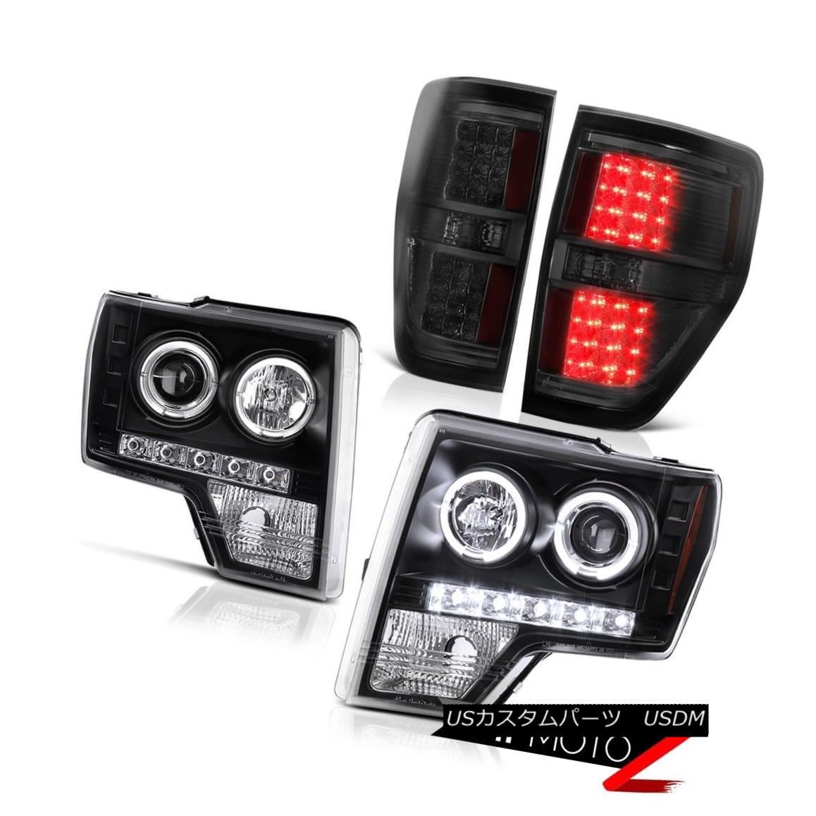 ヘッドライト 09-14 F150 5.0L LED Halo Angel Eye Black Headlights Smoke Rear LED SMD Taillight 09-14 F150 5.0L LEDハローエンジェルアイブラックヘッドライトスモークリアSMDテールライト 【並行輸入品】