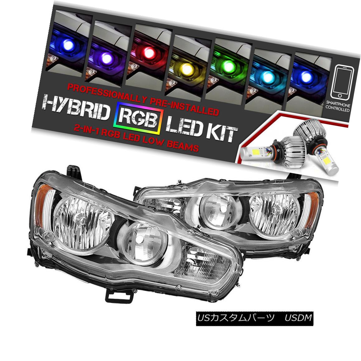 ヘッドライト [RGB LED Low Beam] 2008-2017 Mitsubishi Lancer EVO Factory Look Headlamps Lights [RGB LEDロービーム] 2008-2017三菱ランサーEVOファクトリーヘッドランプ点灯 【並行輸入品】