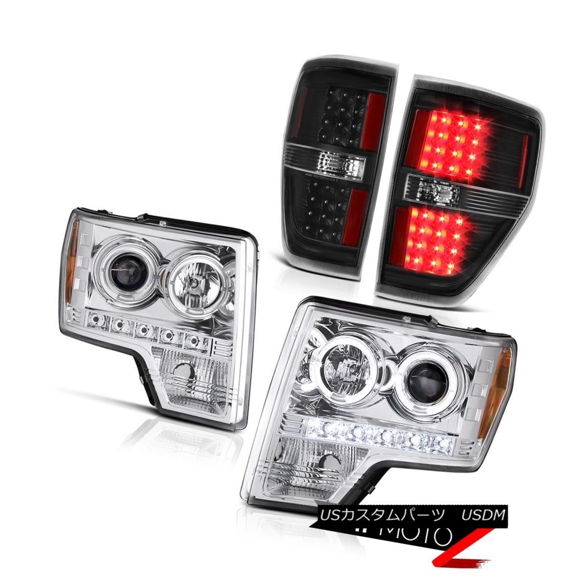 ヘッドライト 2009-2014 F150 V8 Chrome Projector DRL Headlights Halo DRL LED Black Tail Lights 2009-2014 F150 V8クロームプロジェクターDRLヘッドライトHalo DRL LEDブラックテールライト 【並行輸入品】