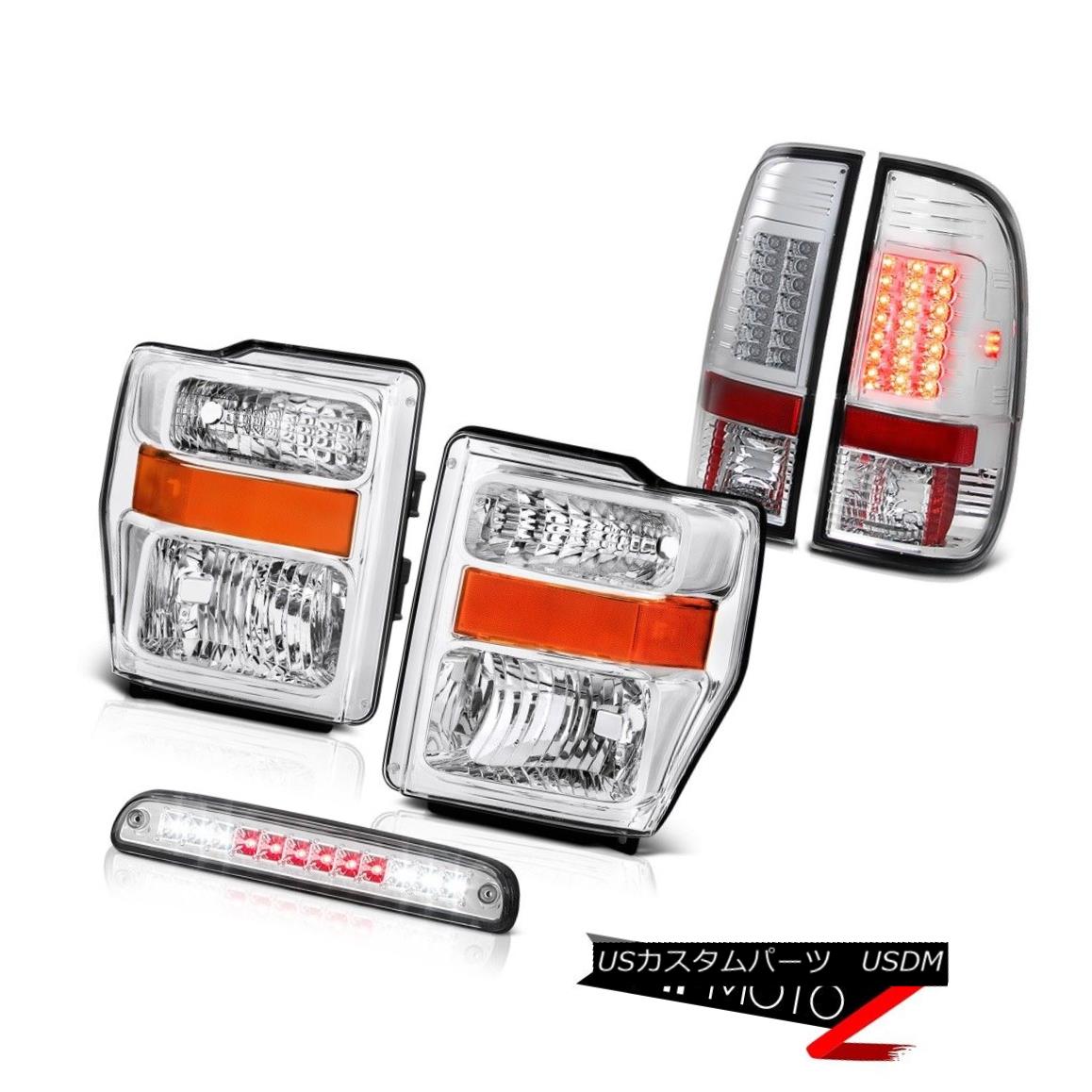 ヘッドライト Pair Chrome Headlight Euro Third Brake LED Clear Tail Light 2008-2010 F250 6.3L ペアクロームヘッドライトユーロサードブレーキLEDクリアテールライト2008-2010 F250 6.3L 【並行輸入品】
