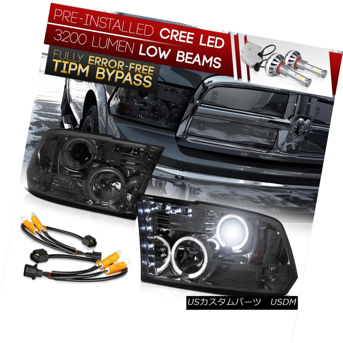 ヘッドライト {Built-In LED Low Beam} 2009-2018 RAM Truck Smoke Lens DRL Halo Ring Headlights {内蔵LEDロービーム} 2009-2018 RAMトラックスモークレンズDRLハローリングヘッドライト 【並行輸入品】