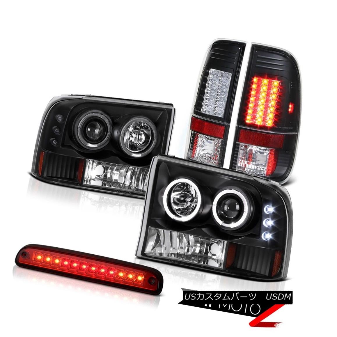 ヘッドライト Projector Black Headlights Wine Red Third Brake LED Taillamps 99-04 F250 XLT プロジェクターブラックヘッドライトワインレッド第3ブレーキLEDテールランプ99-04 F250 XLT