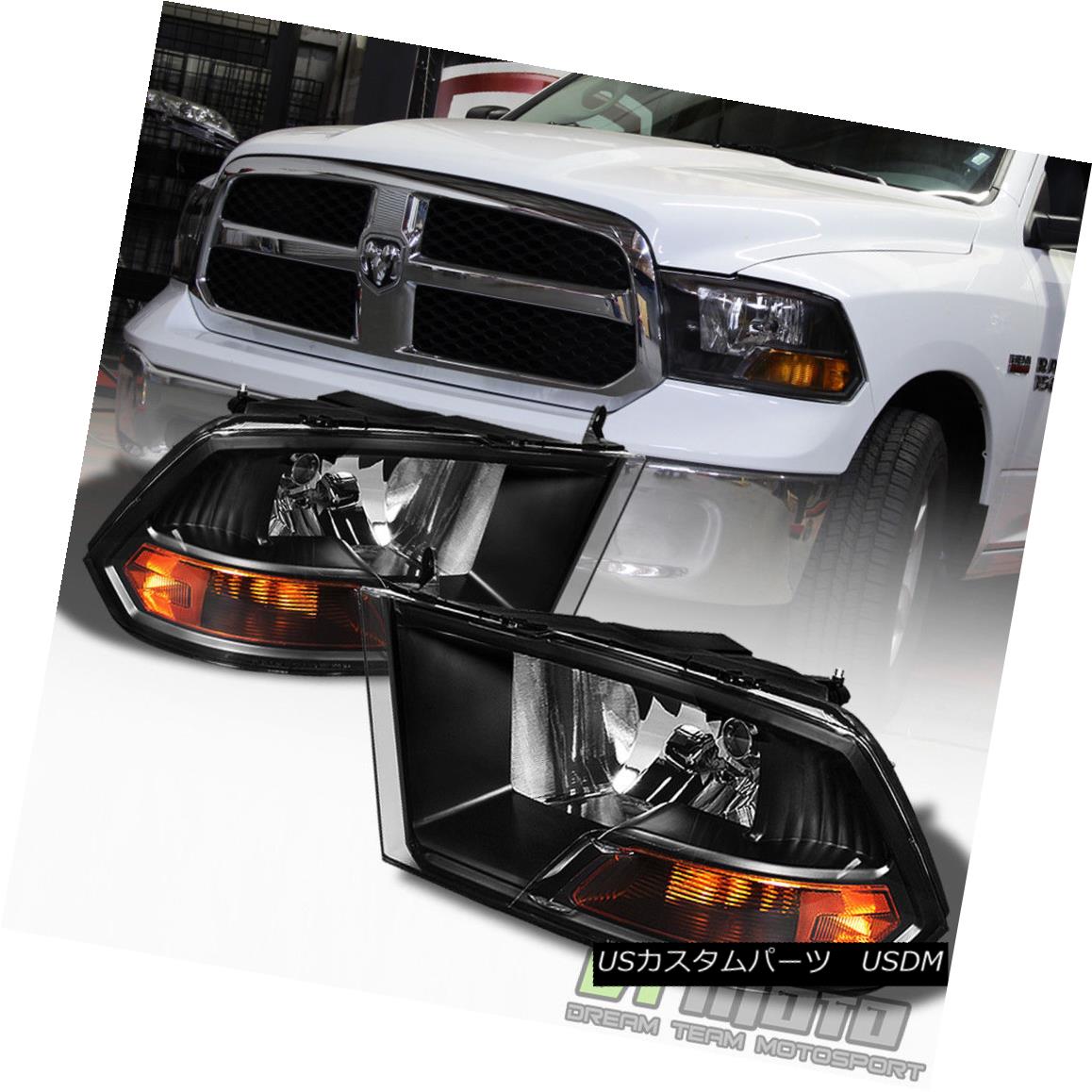 ヘッドライト 2009-2017 Dodge Ram Black Headlights Lamps Replacement Left+Right 09-17 Lights 2009-2017ダッジ・ラム・ブラックヘッドライト・ランプ交換用左/右09-17ライト 【並行輸入品】
