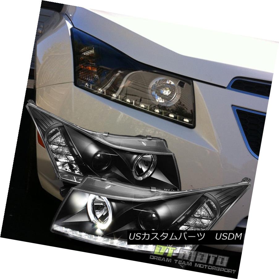 ヘッドライト Black 2011-2016 Chevy Cruze DRL LED Strip Projector Halo Headlights Lamps 11-16 ブラック2011-2016シェビークルーズDRL LEDストリッププロジェクターヘイローヘッドライトランプ11-16 【並行輸入品】