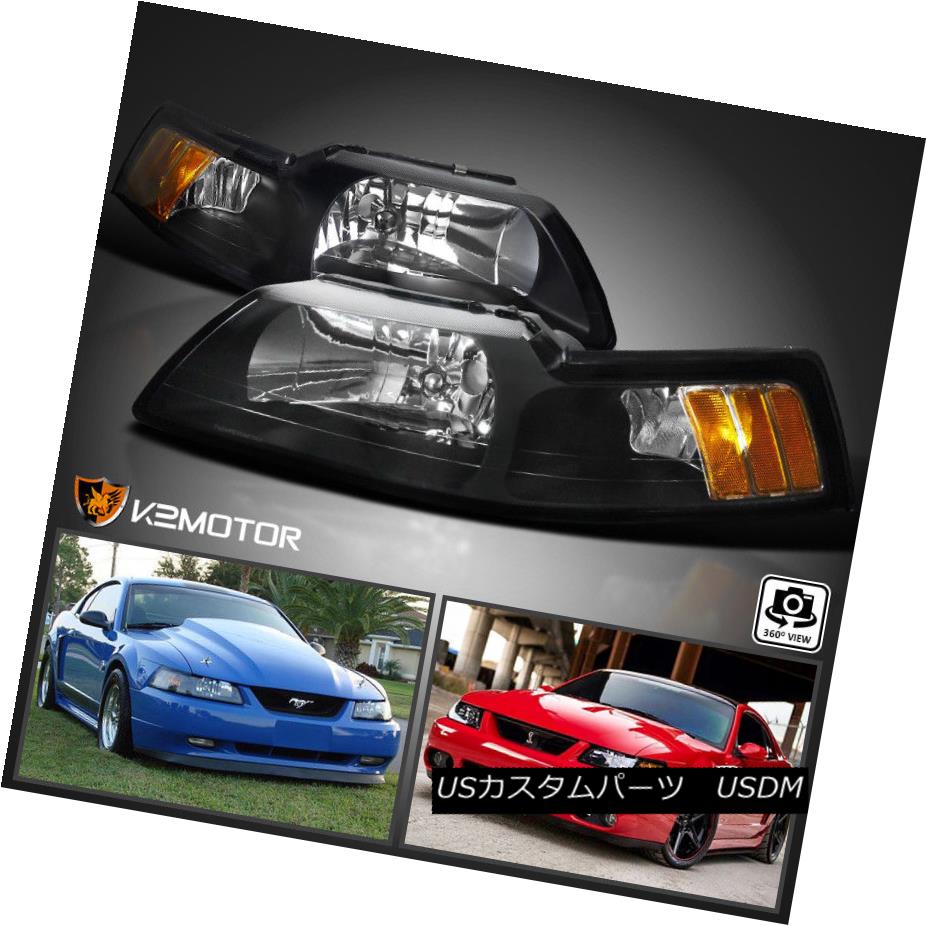 ヘッドライト 1999-2004 Ford Mustang V6 GT SVT Cobra Black Headlights Left+Right 1999-2004フォードマスタングV6 GT SVTコブラブラックヘッドライト左+右 【並行輸入品】