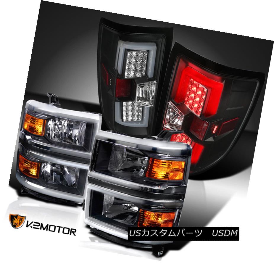 ヘッドライト Black 2014-2015 Chevy Silverado 1500 Headlights+LED Tail Lights w/Driving Bar ブラック2014-2015シボレーシルバラード1500ヘッドライト+ LEDテールライト/ドライビングバー 【並行輸入品】