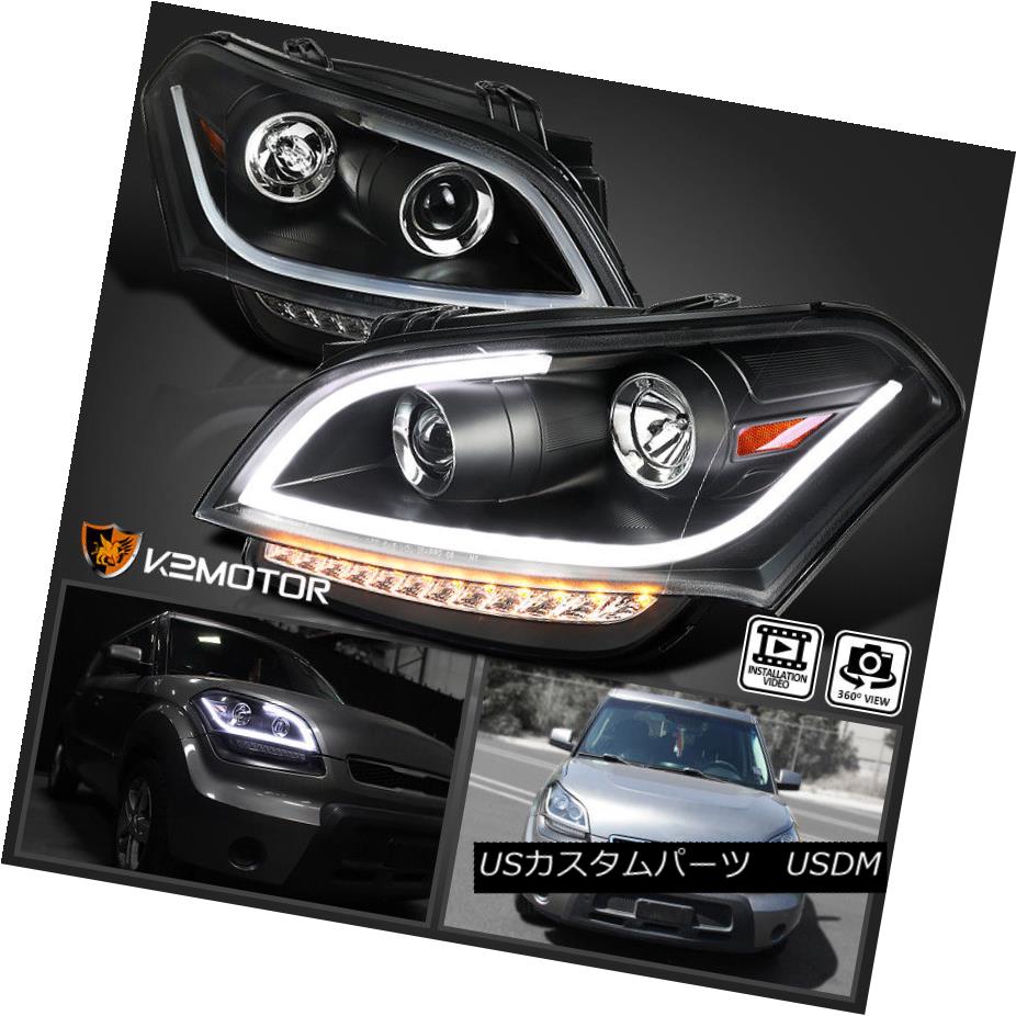 ヘッドライト For 2010-2011 Kia Soul LED Light Bar Projector Headlights [Black] Left+Right 2010-2011年Kia Soul LEDライトバープロジェクターヘッドライト[黒]左+右 【並行輸入品】