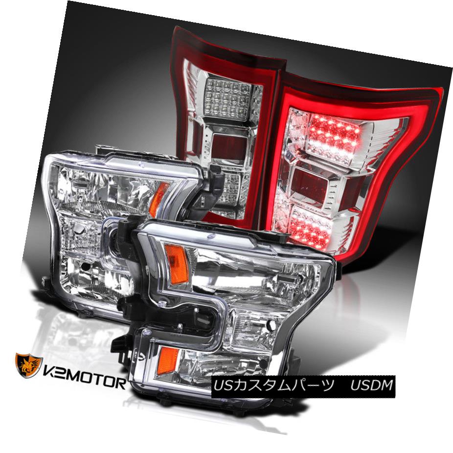 ヘッドライト 2015-2017 Ford F150 Replacement Headlights+Red Full LED Rear Brake Tail Lamps 2015-2017 Ford F150代替ヘッドライト+レッドフルLEDリアブレーキテールランプ 【並行輸入品】