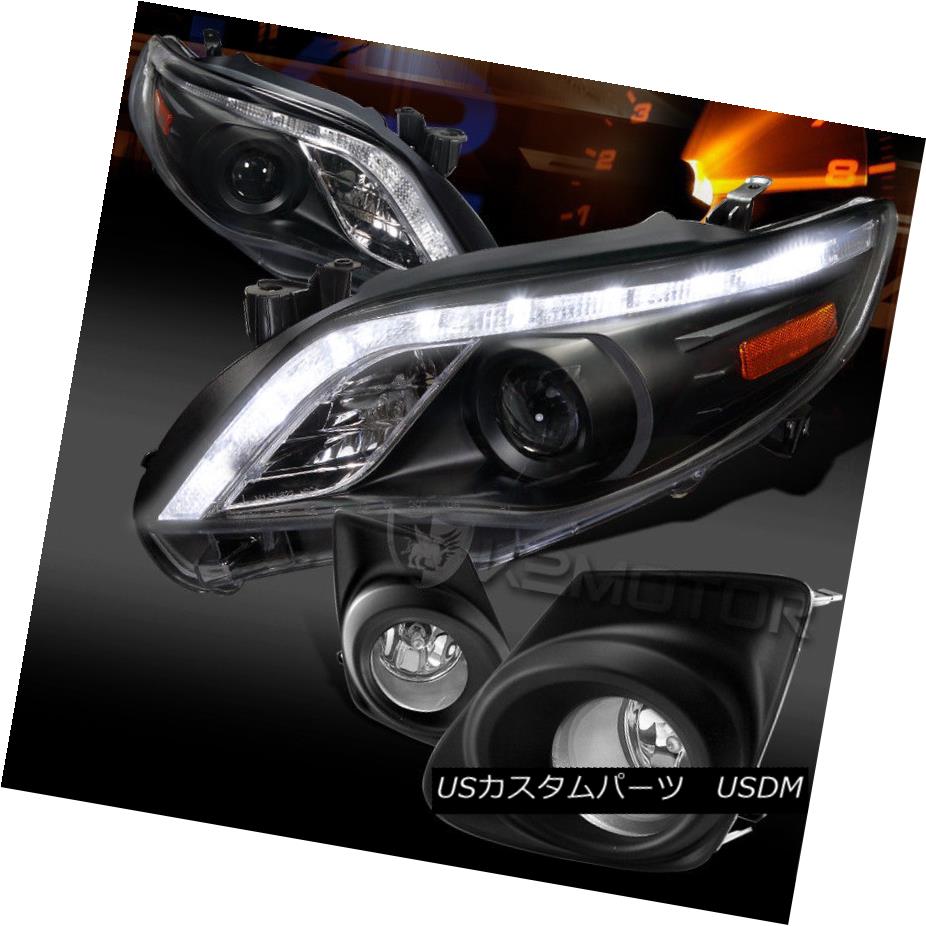 ヘッドライト For 11-13 Corolla Black LED DRL Strip Projector Headlights+Clear Fog Lamps 11-13カロラブラックLED DRLストリッププロジェクタヘッドライト+ Cle arフォグランプ 【並行輸入品】