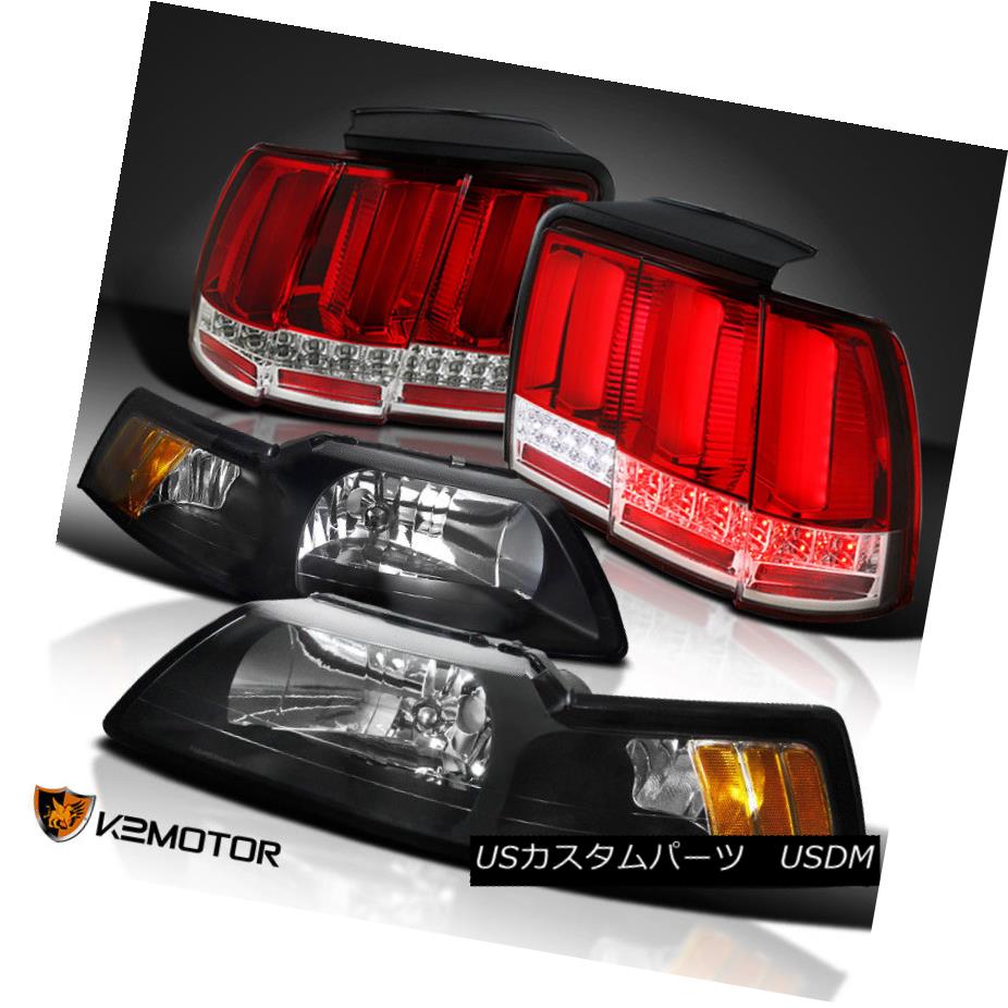 ヘッドライト Black 99-04 Mustang Cobra Headlights+Sequential Signal LED Tube Tail Lights Red ブラック99-04マスタングコブラヘッドライト+ Seq uentialシグナルLEDチューブテールライト赤 【並行輸入品】
