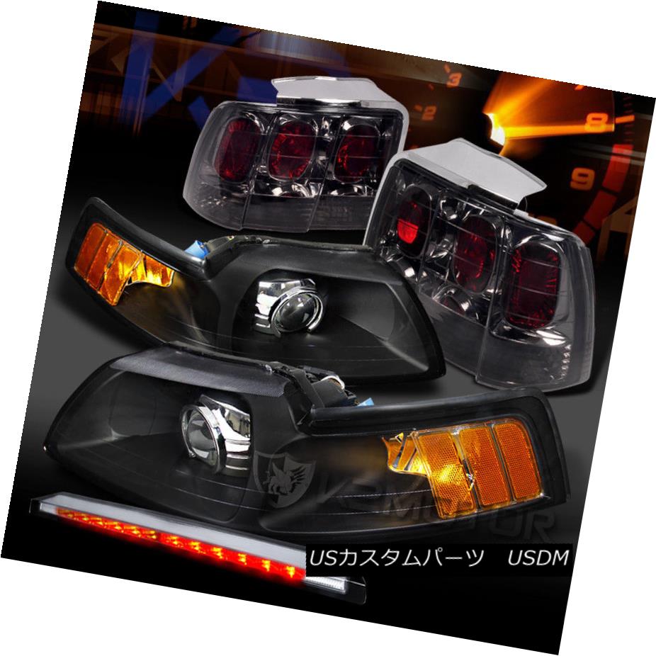 ヘッドライト 99-04 Mustang Black Projector Headlights+LED 3rd Brake Light+Smoke Tail Light 99-04ムスタングブラックプロジェクターヘッドライト+ LED第3ブレーキライト+煙テールライト 【並行輸入品】