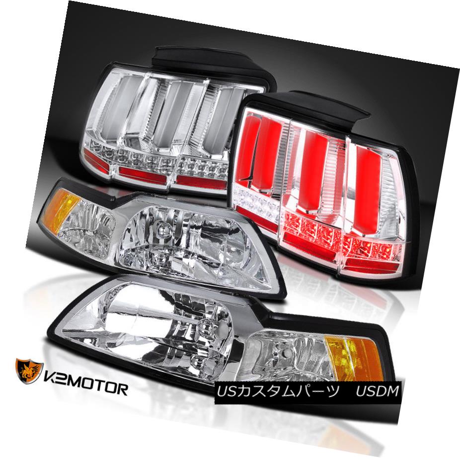 ヘッドライト Clear 99-04 Mustang Cobra Headlights+Sequential Signal LED Tube Tail Lights クリア99-04マスタングコブラヘッドライト+ Seq uentialシグナルLEDチューブテールライト 【並行輸入品】