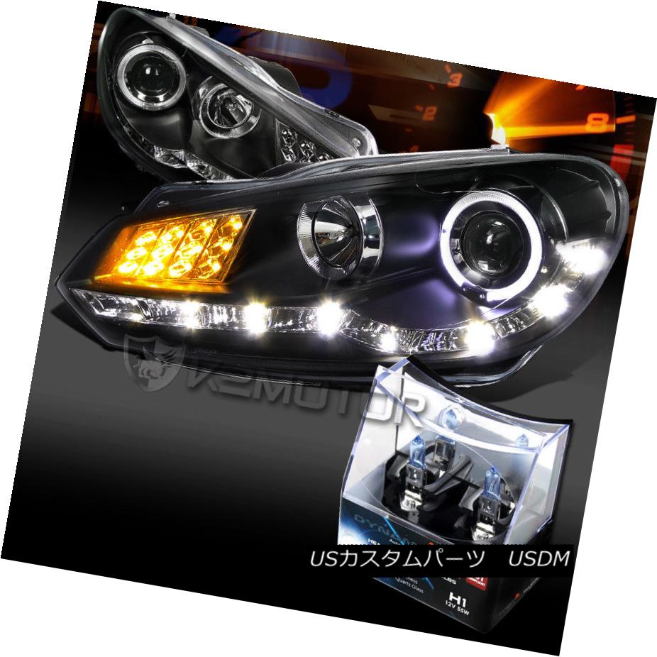 ヘッドライト For 09-12 Golf GTI Black Halo LED Signal Projector Headlights+H1 Halogen Bulbs 09-12 Golf GTIブラックハローLEDプロジェクターヘッドライト+ H1ハロゲン電球 【並行輸入品】