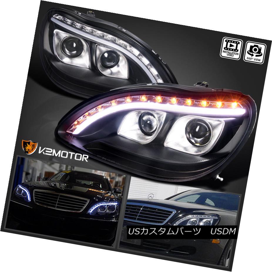 ヘッドライト 98-06 Benz W220 S-Class Black DRL Strip LED Signal Projector Headlights 98-06ベンツW220 SクラスブラックDRLストリップLEDシグナルプロジェクターヘッドライト 【並行輸入品】