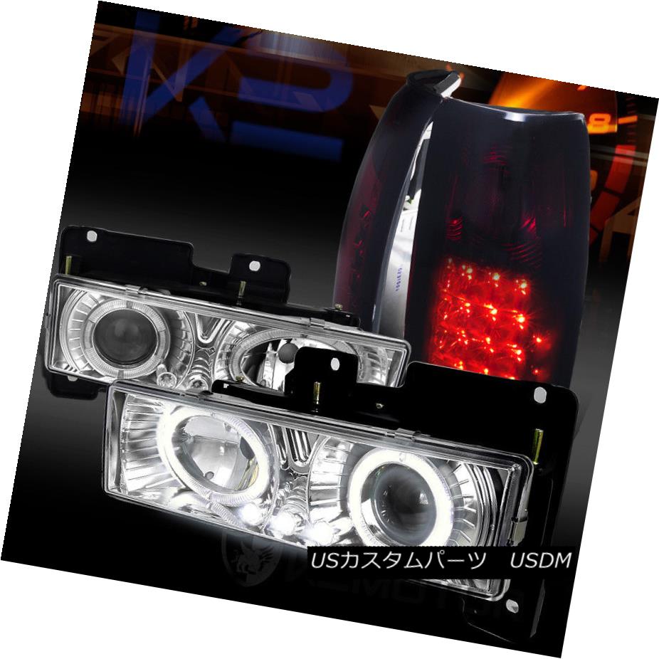 ヘッドライト 88-98 Chevy C/K Pickup Chrome Halo Projector Headlights+Red Smoke LED Tail Lamps 88-98シボレーC / Kピックアップクロームハロープロジェクターヘッドライト+レッドスモークLEDテールランプ 【並行輸入品】