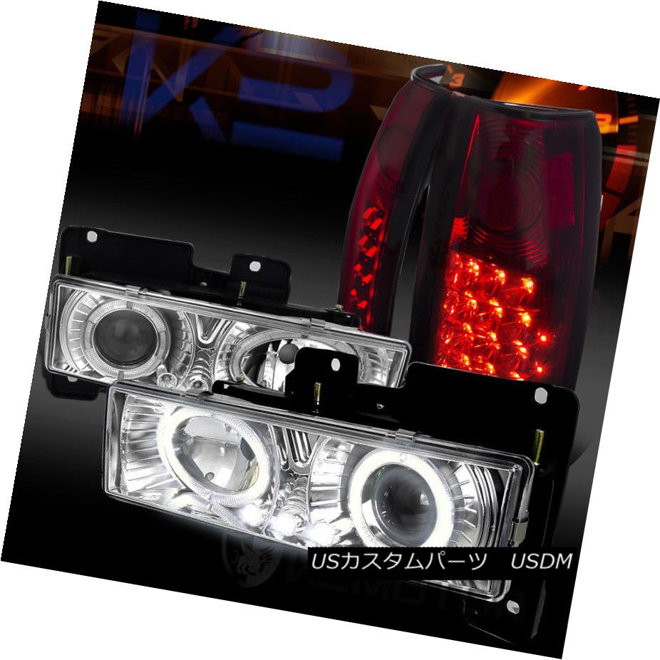 ヘッドライト 88-98 Chevy C/K Pickup Chrome Halo LED Projector Headlights+Red LED Tail Lamps 88-98シボレーC / KピックアップクロームハローLEDプロジェクターヘッドライト+レッドLEDテールランプ 【並行輸入品】