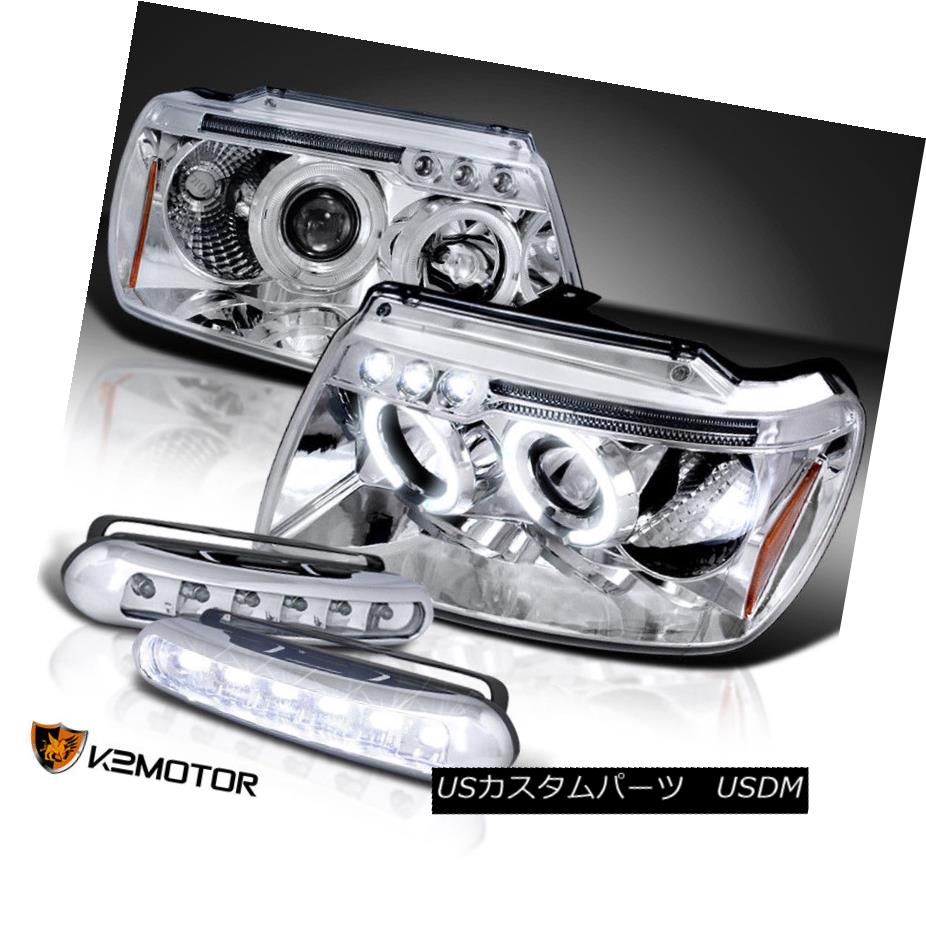 ヘッドライト 99-04 Grand Cherokee Chrome Projector Halo Headlight+Running Daytime LED Fog 99-04 Grand Cherokee Chrome Projector Haloヘッドライト+ランニング昼間LEDフォグ 【並行輸入品】