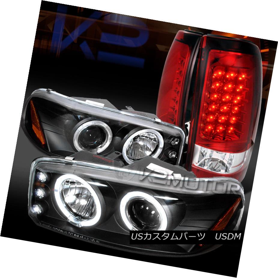 ヘッドライト 04-06 GMC Sierra Black Dual Halo Projector Headlights+Red/Clear LED Tail Lamps 04-06 GMC Sierra Blackデュアルハロープロジェクターヘッドライト+レッド /クリアLEDテールランプ 【並行輸入品】