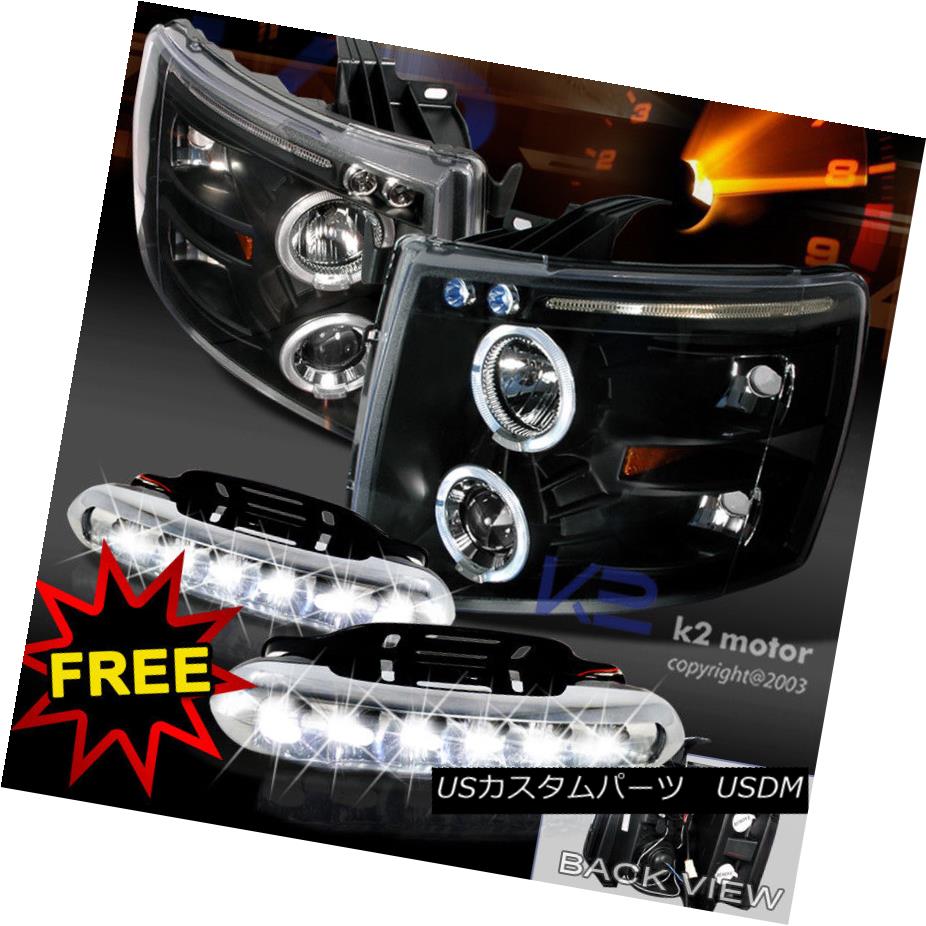 ヘッドライト Chevy 07-14 Silverado Halo Projector Headlights Black+LED DRL Fog Lamps Chevy 07-14 Silverado Haloプロジェクターヘッドライトブラック+ LED DRLフォグランプ 【並行輸入品】 45,012円