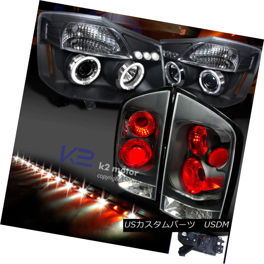 ヘッドライト For 05-07 Armada Halo Projector Headlights Black+Tail+60\