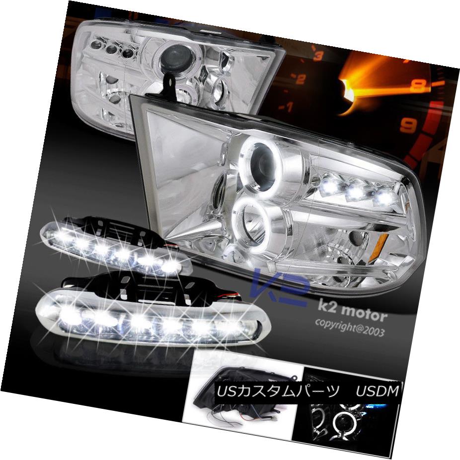 ヘッドライト 09-17 Ram Halo Projector Headlights Chrome +LED DRL Bumper Fog Lamps 09-17 Ram HaloプロジェクターヘッドライトChrome + LED DRLバンパーフォグランプ 【並行輸入品】
