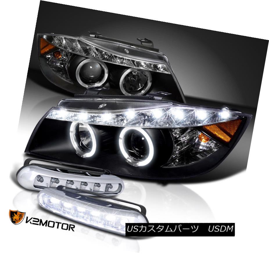 ヘッドライト 06-08 E90 3-Series Black R8-Style Halo Projector Headlights+LED Driving Fog 06-08 E90 3シリーズブラックR8スタイルのハロープロジェクターヘッドライト+ LEDドライビングフォグ 【並行輸入品】