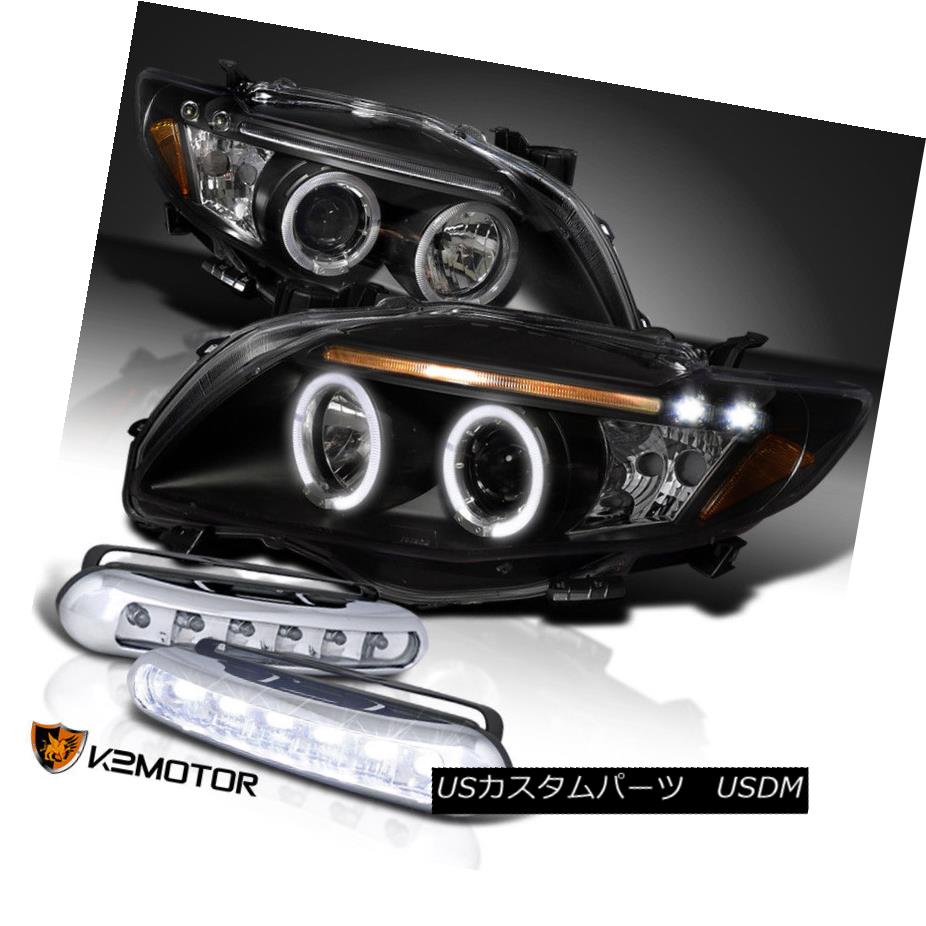 ヘッドライト For 09-10 Corolla Black Halo Projector Headlights+LED DRL Bumper Fog Lamps 09-10 Corolla Black Haloプロジェクターヘッドライト+ LED DRLバンパーフォグランプ 【並行輸入品】