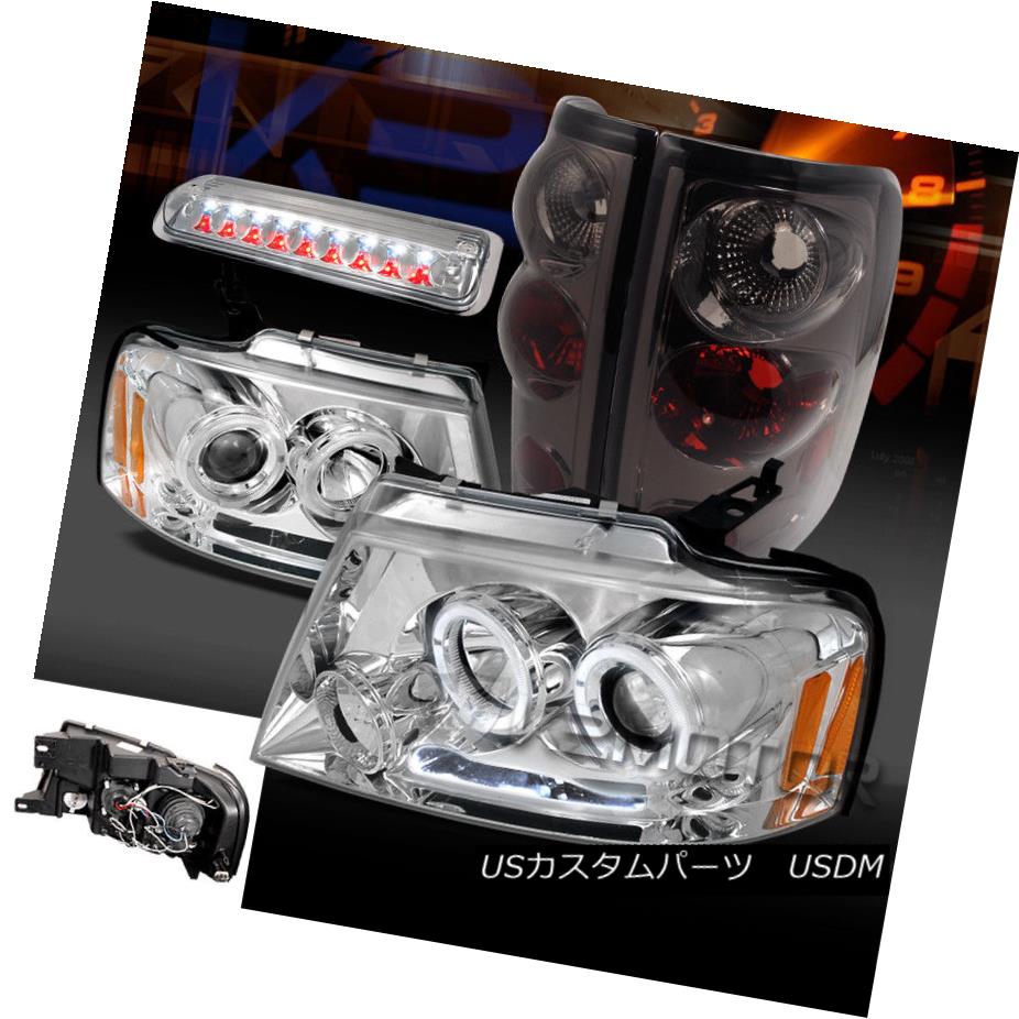ヘッドライト 04-08 F150 Chrome Dual Halo Projector Headlights+LED 3rd Brake+Smoke Tail Lamps 04-08 F150クロムデュアルハロープロジェクターヘッドライト+ LED第3ブレーキ+煙テールランプ 【並行輸入品】