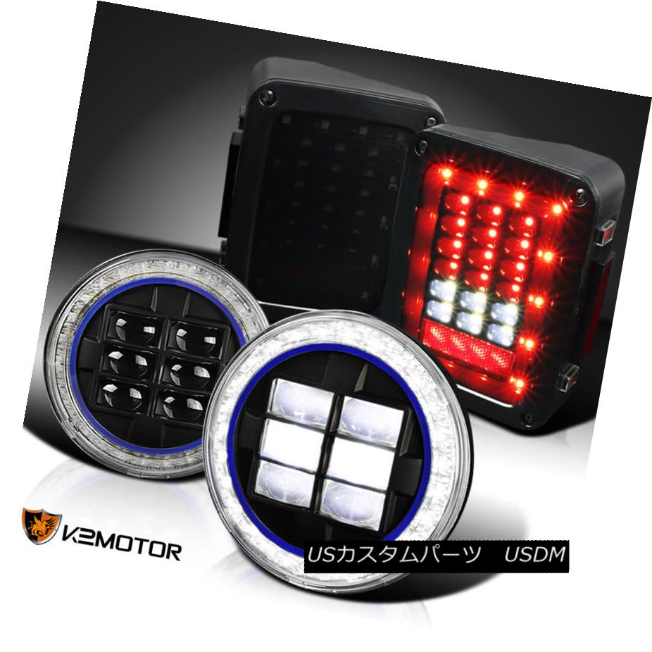 ヘッドライト 07-17 Wrangler Black LED DRL Blue Projector Headlights+Full LED Smoke Taillights 07-17ラングラーブラックLED DRLブループロジェクターヘッドライト+フル l LEDスモークティール 【並行輸入品】