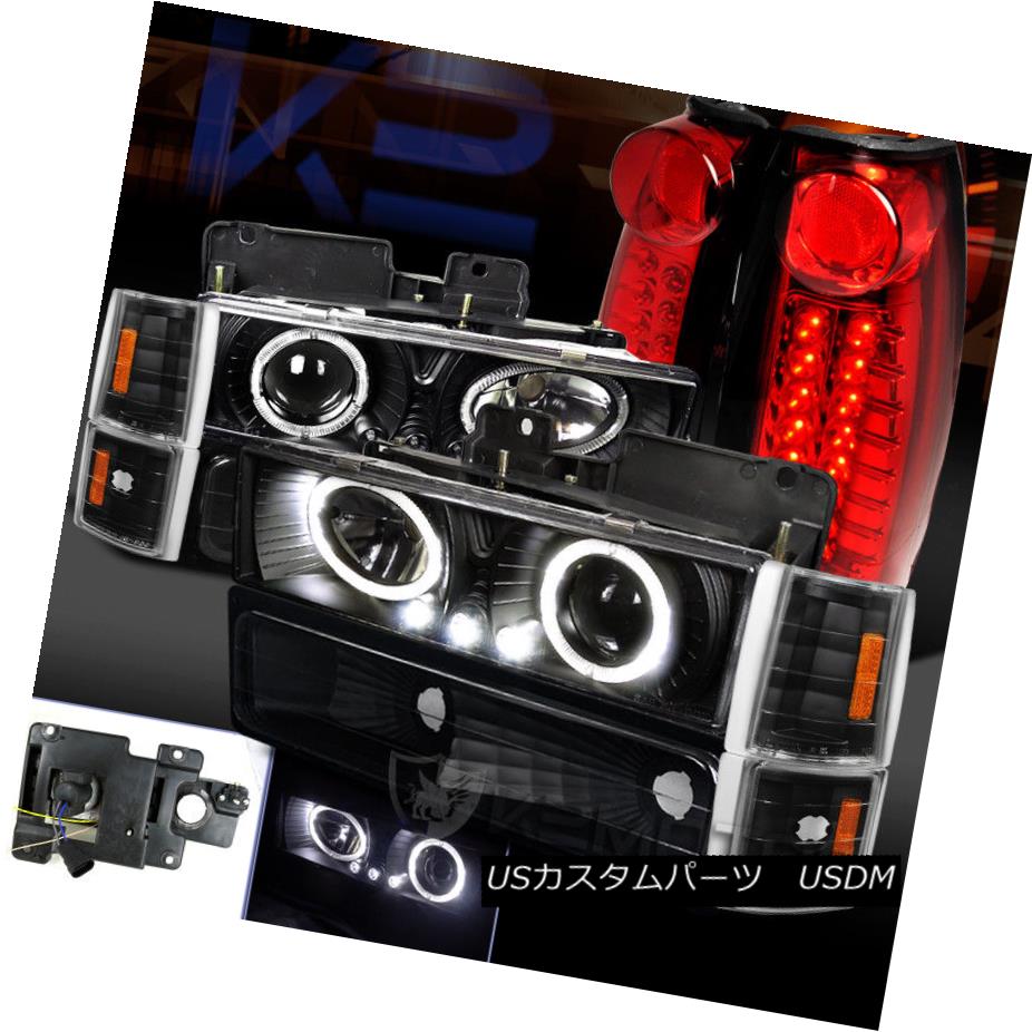 ヘッドライト 94-98 Suburban Yukon Halo Projector Headlight+Bumper Corner+Red LED Tail Lamp 94-98郊外のYukon Haloプロジェクターヘッドライト+バンプ erコーナー+レッドLEDテールランプ 【並行輸入品】