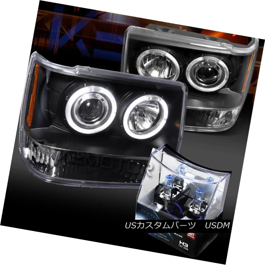 ヘッドライト 93-96 Jeep Grand Cherokee Black Halo Projector Headlights+H3 Halogen Bulbs 93-96ジープグランドチェロキーブラックハロープロジェクターヘッドライト+ H3ハロゲン電球 【並行輸入品】