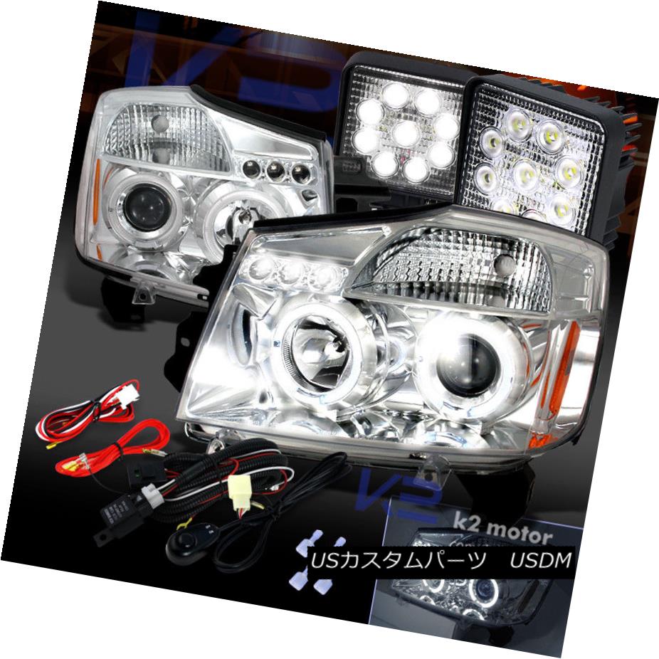 ヘッドライト For 04-15 Titan Armada Chrome Halo Projector Headlights+9-Led Work Lights Kit 04-15タイタンアルマダクロームハロープロジェクターヘッドライト+ 9-L edワークライトキット 【並行輸入品】