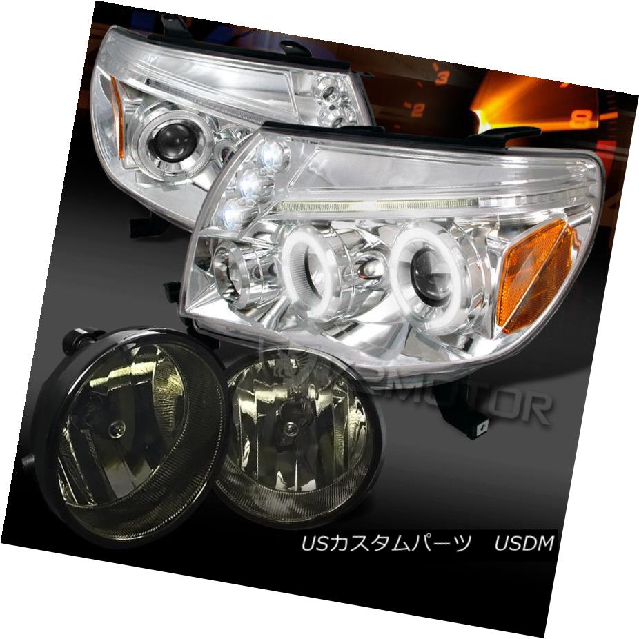 ヘッドライト For 2005-2011 Toyota Tacoma Chrome LED Halo Projector Headlights+Smoke Fog Light 2005?2011年トヨタタコマクロームLEDハロープロジェクターヘッドライト+スモーキー keフォグライト 【並行輸入品】