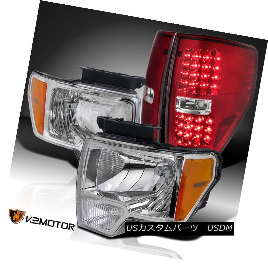 ヘッドライト 2009-2014 Ford F150 Pickup Headlights+Red LED Rear Brake Tail Lamps Pair 2009-2014フォードF150ピックアップヘッドライト+レッドLEDリアブレーキテールランプペア 【並行輸入品】