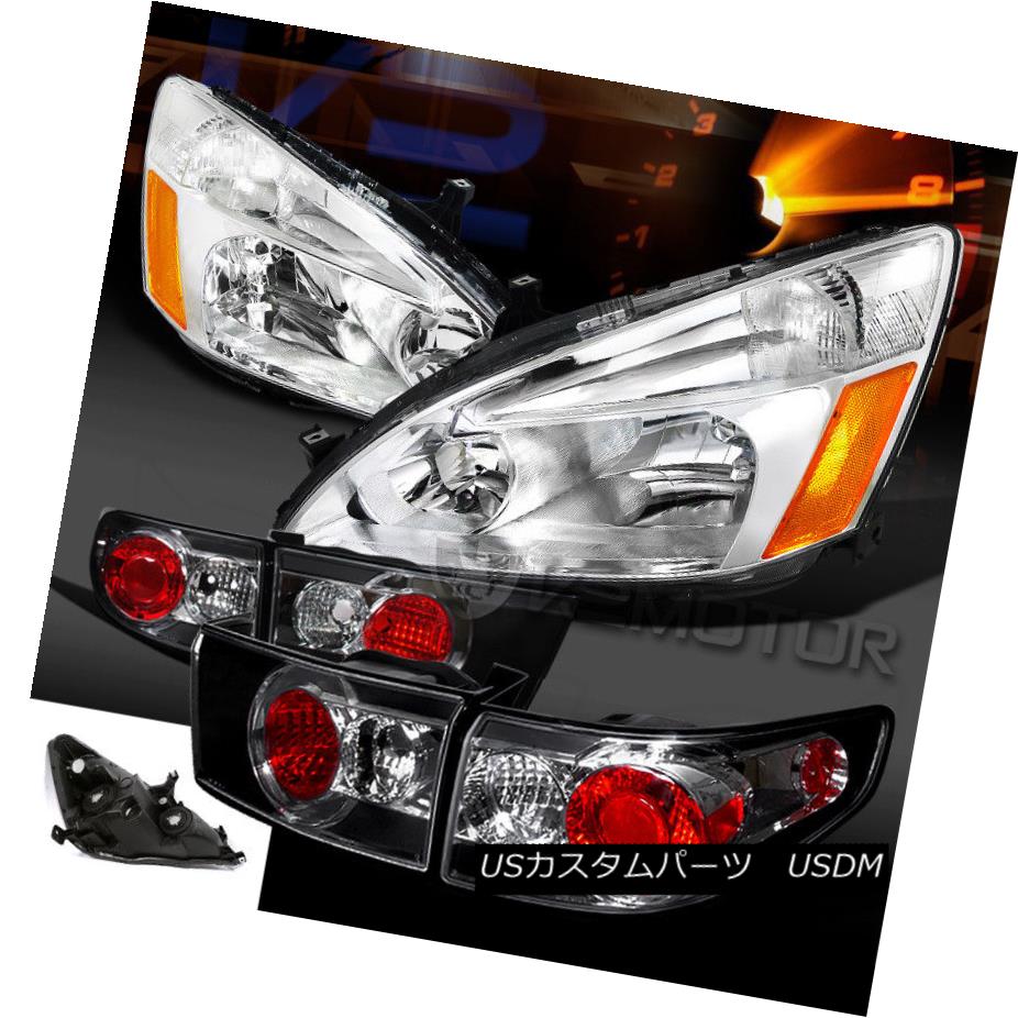 ヘッドライト For 03-05 Accord 4Dr Sedan Crystal Chrome Head Lights+Black Tail Lamps 03-05アコード4Drセダンクリスタルクロムヘッドライト+ブラックテールランプ 【並行輸入品】