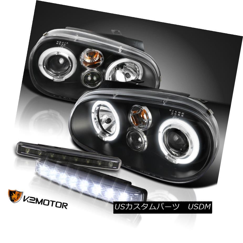 ヘッドライト Black For 99-05 VW Golf MK4 Halo Projector Headlights+8-LED Bumper Fog Lamp DRL ブラック99-05 VWゴルフMK4ハロープロジェクターヘッドライト+ 8-L EDバンパーフォグランプDRL 【並行輸入品】