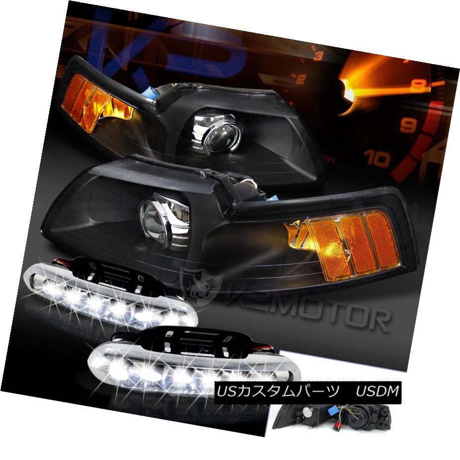 ライト ランプ 高価値 Custom New Black Mustang 99 04 ヘッドライト Retrofit Drlフォグランプ Led Black新しいカスタムレトロフィットプロジェクターヘッドライト Mustang 99 04 Lamps Fog Drl Headlights Led Projector