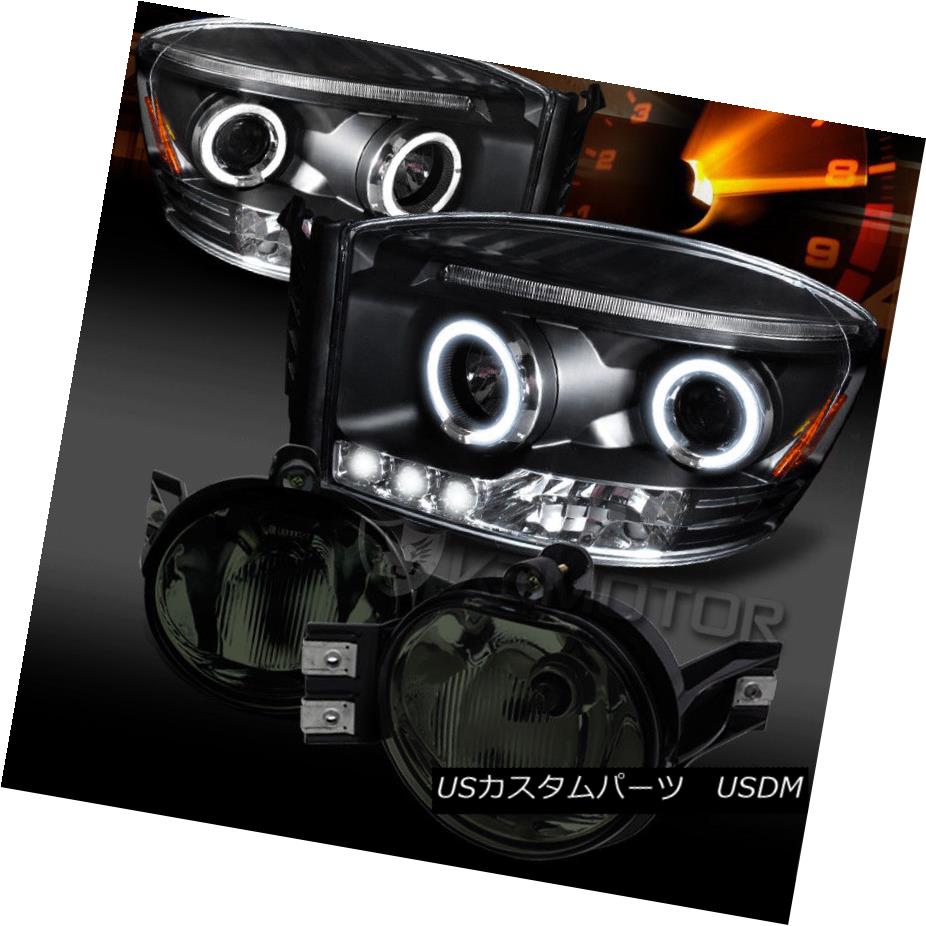 ヘッドライト 06-08 Ram 1500 2500 Black LED Halo Projector Headlights+Smoke Bumper Fog Lamps 06-08 Ram 1500 2500ブラックLEDハロープロジェクターヘッドライト+スモール keバンパーフォグランプ 【並行輸入品】