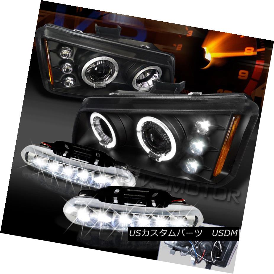 ヘッドライト 2003-2006 Chevy Silverado Halo Black Projector Headlights+LED DRL Fog Lamps 2003-2006シボレーシルバラードハローブラックプロジェクターヘッドライト+ LED DRLフォグランプ 【並行輸入品】