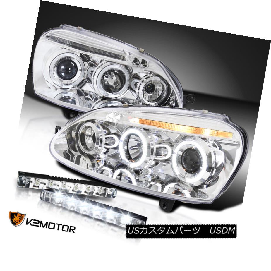ヘッドライト Fit 06-08 Golf Rabbit Chrome Dual Halo Projector Headlights+6-LED DRL Fog Lamps フィット06-08ゴルフウサギクロムデュアルハロープロジェクターヘッドライト+ 6-L ED DRLフォグランプ 【並行輸入品】